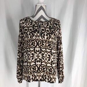Loft Outlet sz XS Floral Sheer Keyhole Blouse Geometric Print